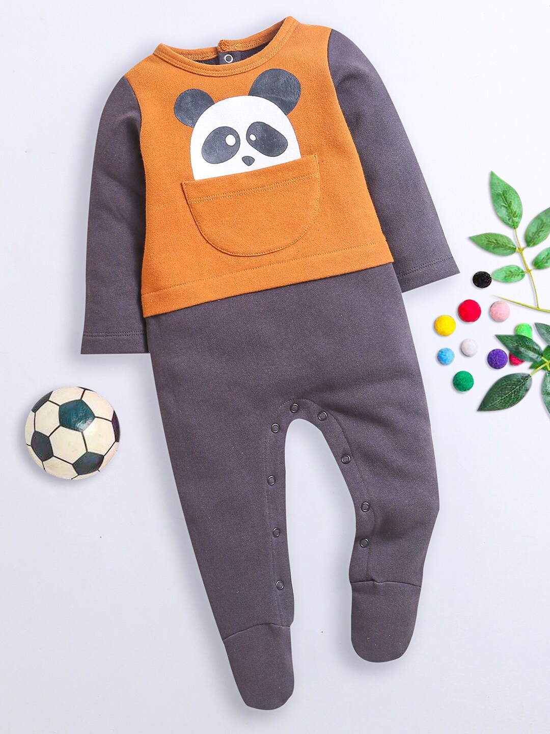 

Nino Bambino Infants Kids Colourblocked Cotton Sleepsuit, Brown
