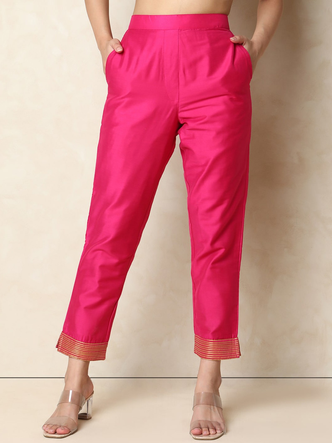 

Indifusion Women Straight Fit High-Rise Pleated Trousers, Pink