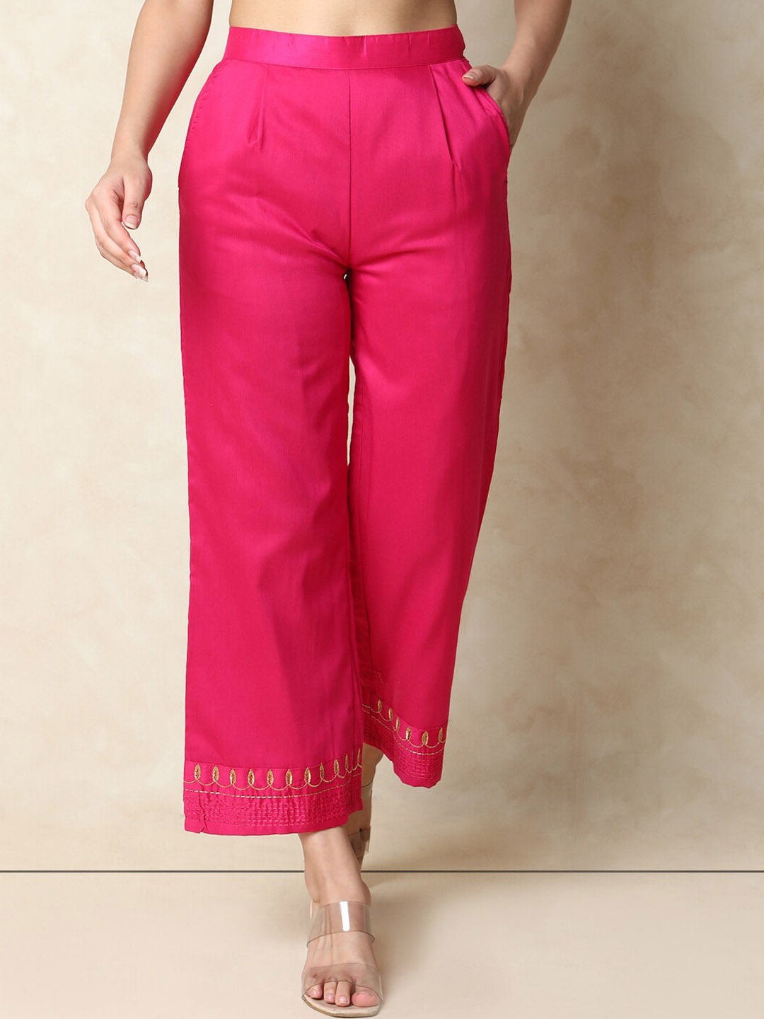 

Indifusion Women Straight Fit High-Rise Parallel Trousers, Pink