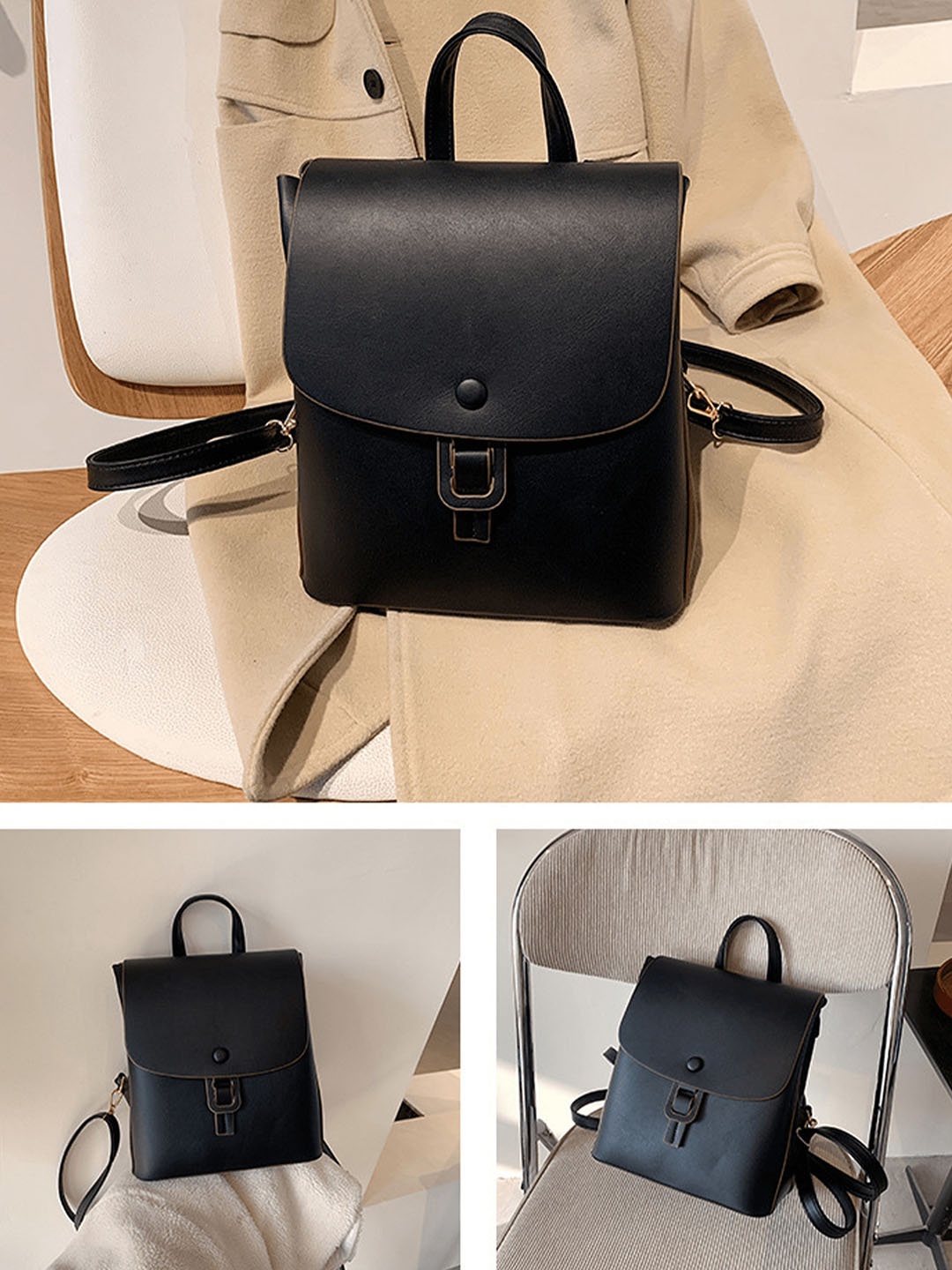 

INKMILAN PU Structured Handheld Bag with Applique, Black