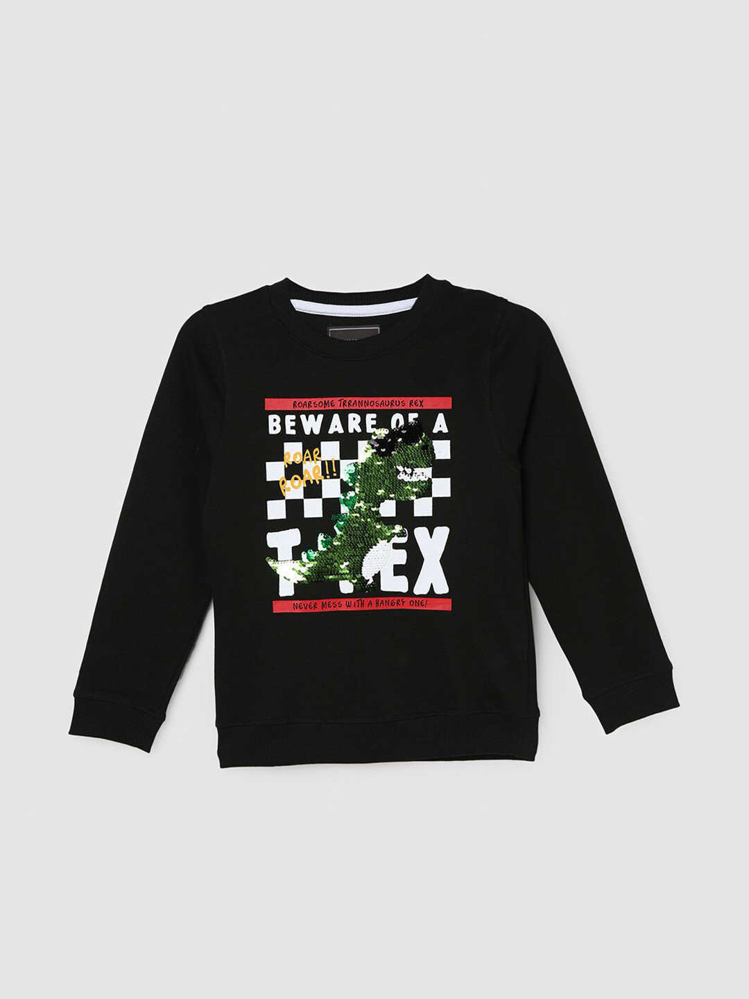 

max Boys Graphic Printed Pullover Pure Cotton Sweatshirt, Black