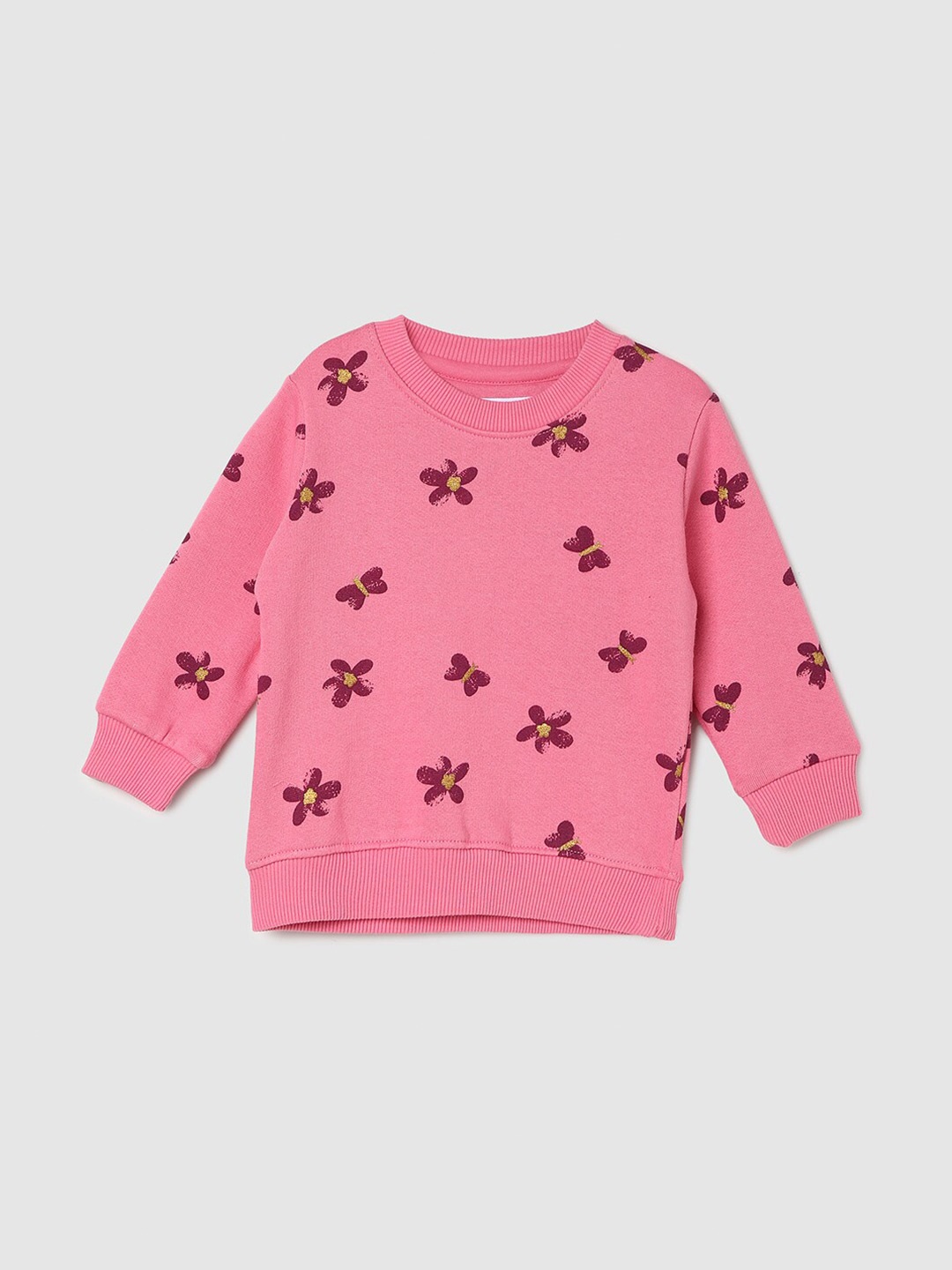 

max Girls Floral Printed Pullover Sweatshirt, Pink