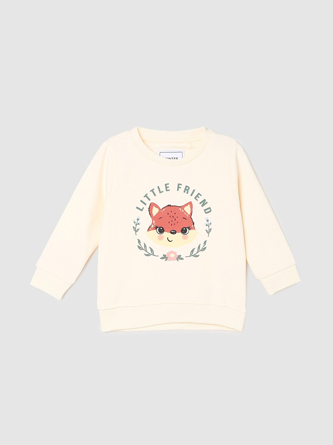 

max Infant Girls Typography Printed Pure Cotton Sweatshirt, Beige