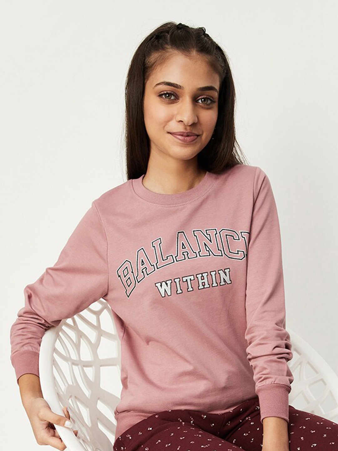 

max Girls Typography Printed Pullover Pure Cotton Sweatshirt, Pink