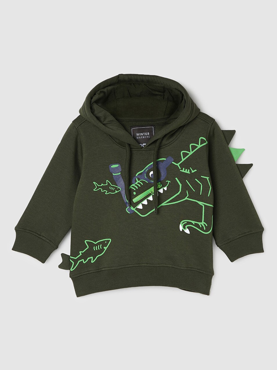 

max Boys Graphic Printed Hooded Long Sleeves Pullover Sweatshirt, Olive