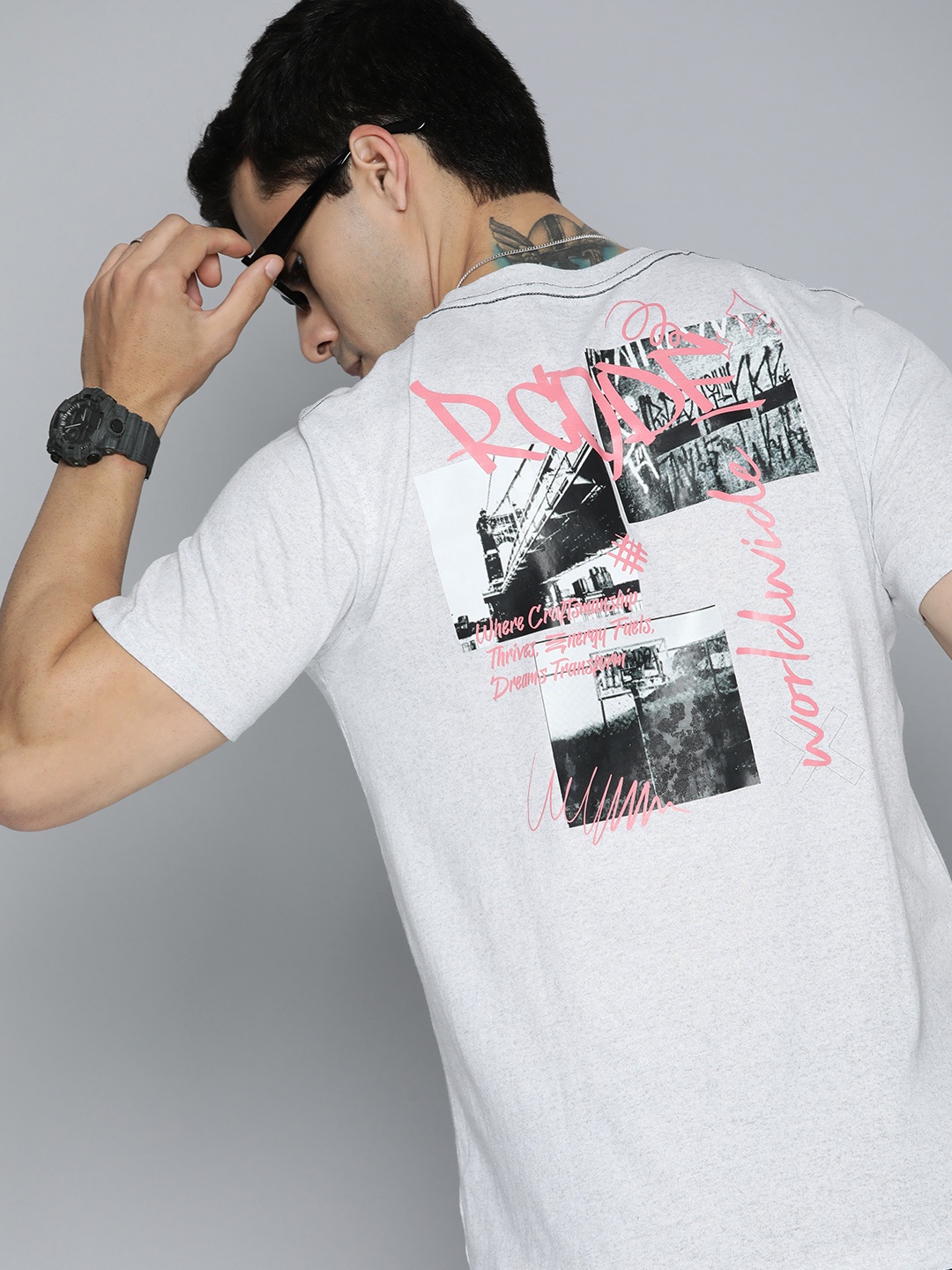 

R.Code by The Roadster Life Co. Men Graphic Printed T-shirt, White