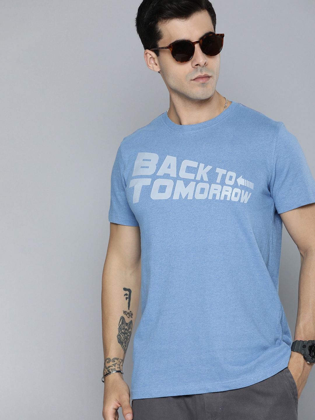

R.Code by The Roadster Life Co. Men Typography Printed T-shirt, Turquoise blue
