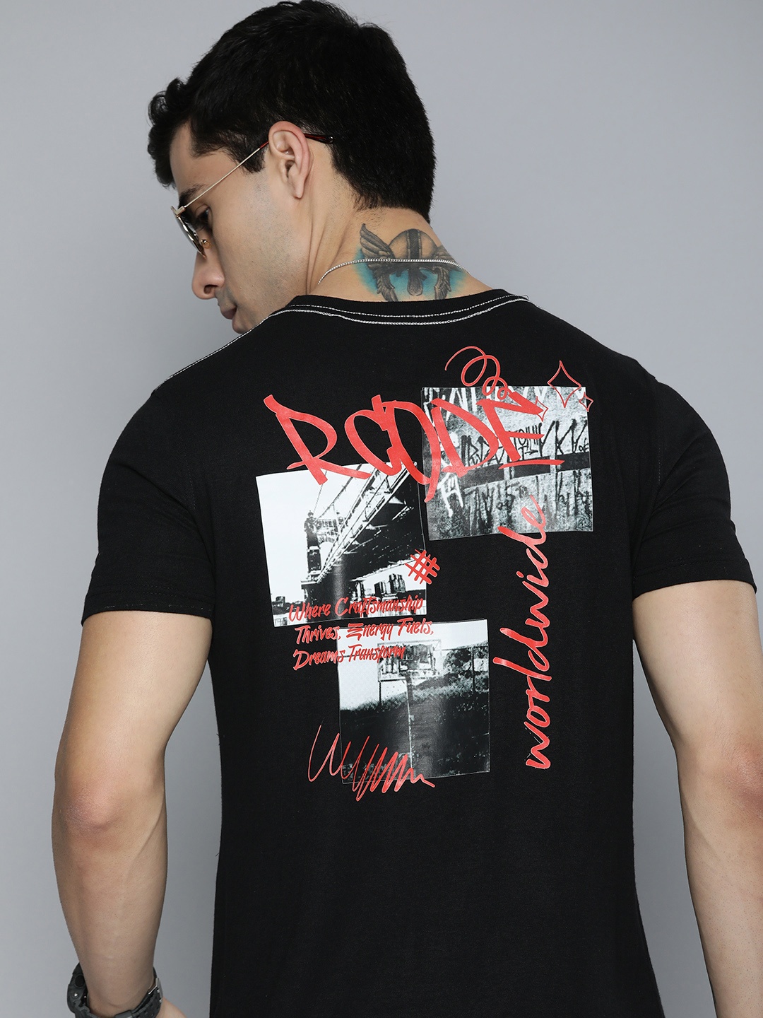 

R.Code by The Roadster Life Co. Men Graphic Printed T-shirt, Black
