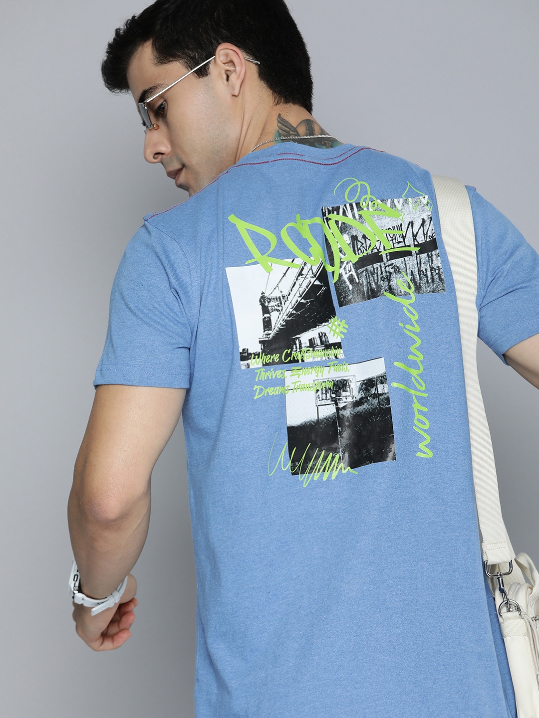 

R.Code by The Roadster Life Co. Men Graphic Printed T-shirt, Turquoise blue