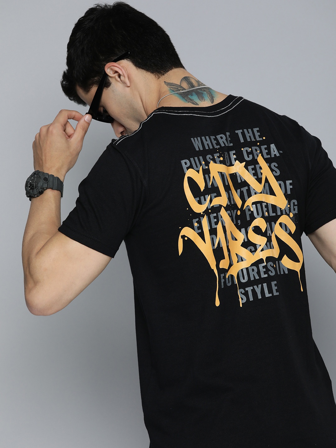 

R.Code by The Roadster Life Co. Men Typography Printed T-shirt, Black