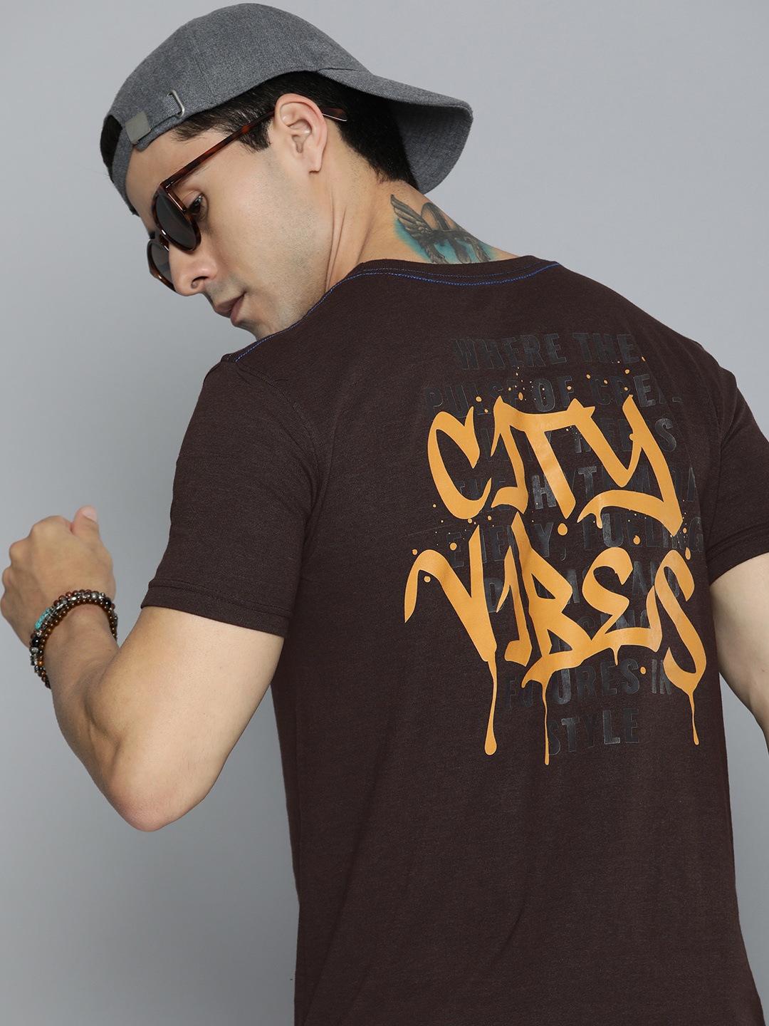 

R.Code by The Roadster Life Co. Men Typography Printed T-shirt, Coffee brown