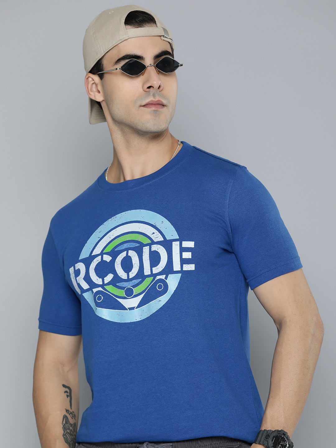 

R.Code by The Roadster Life Co. Men Graphic Printed T-shirt, Blue