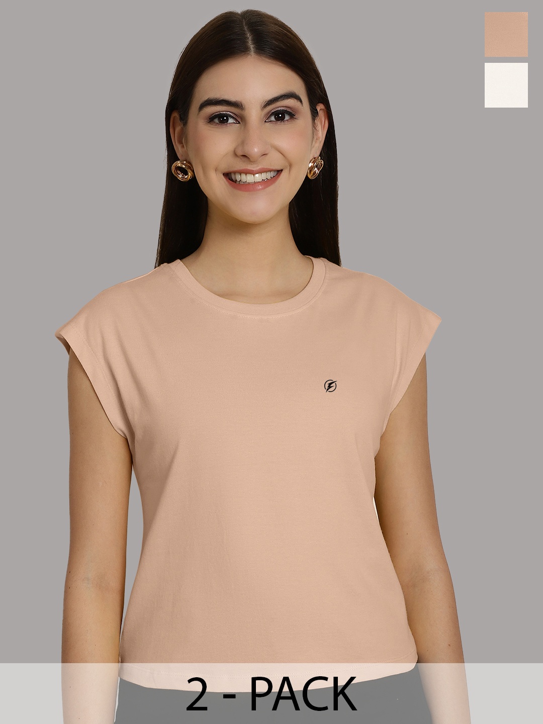 

Friskers Women White 2 Extended Sleeves Applique T-shirt