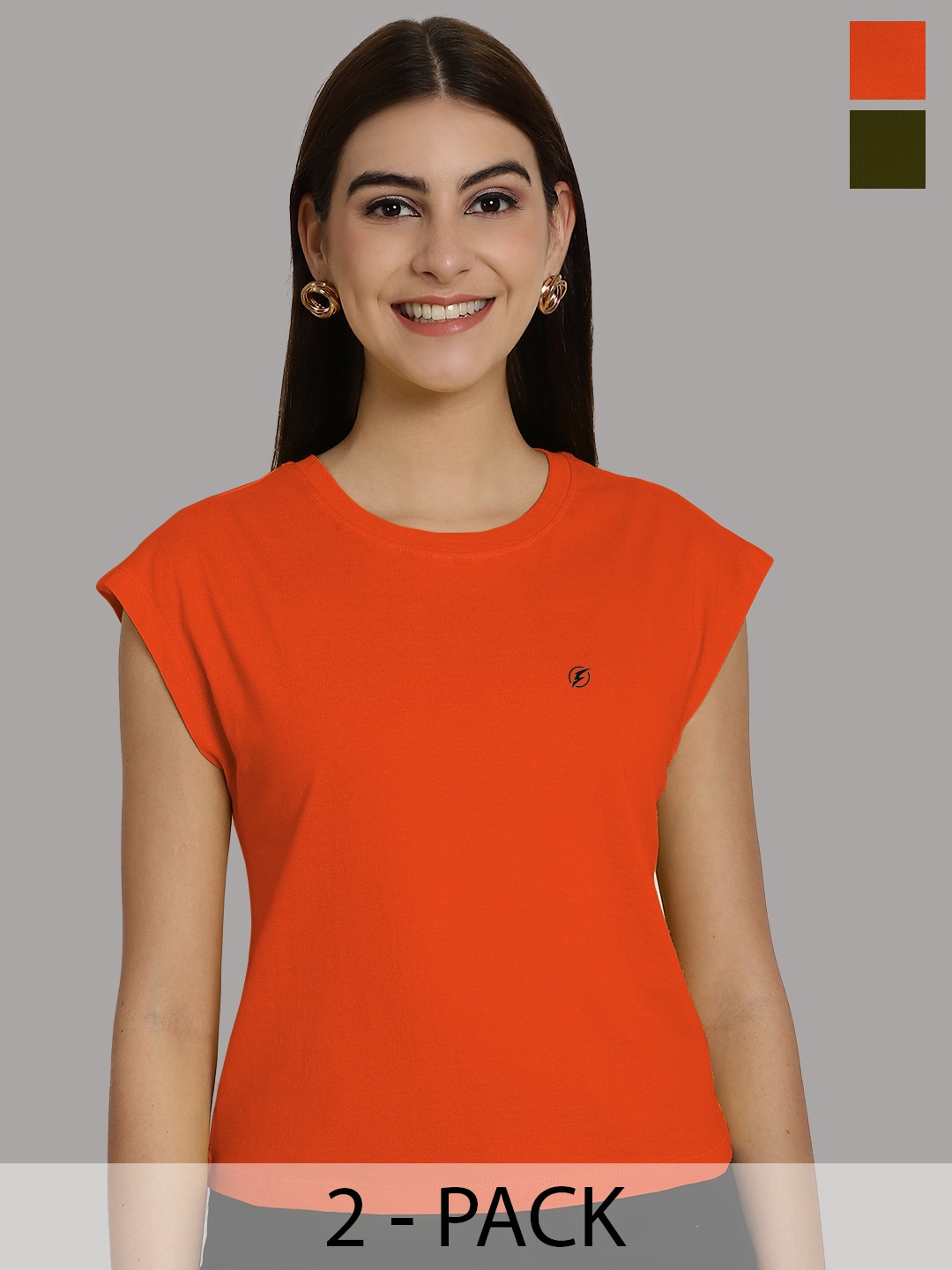 

Friskers Women Orange 2 Applique T-shirt