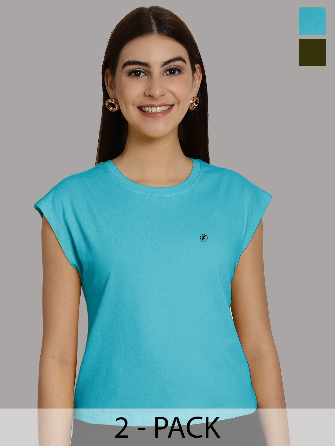 

Friskers Women Turquoise Blue 2 Extended Sleeves Applique T-shirt