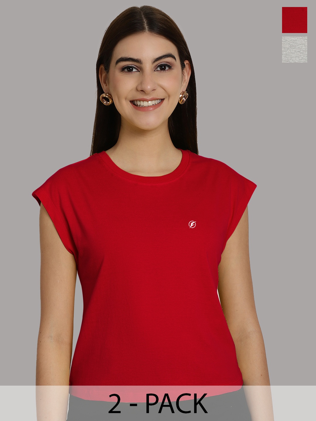 

Friskers Women Red 2 Extended Sleeves Applique T-shirt