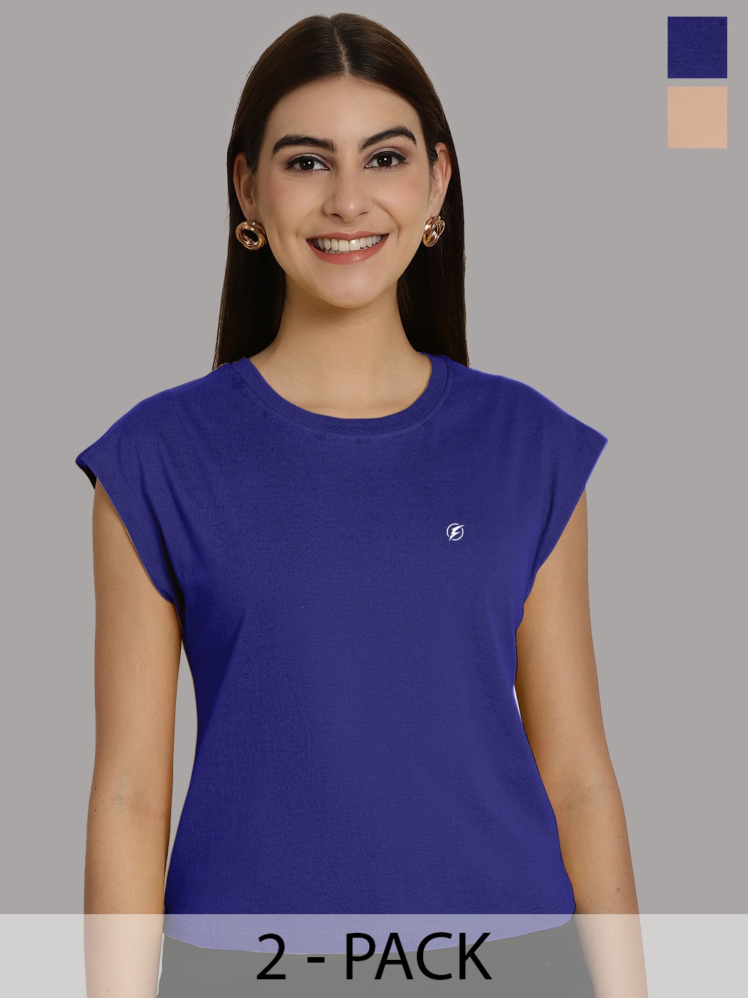 

Friskers Women Blue 2 Extended Sleeves Applique T-shirt