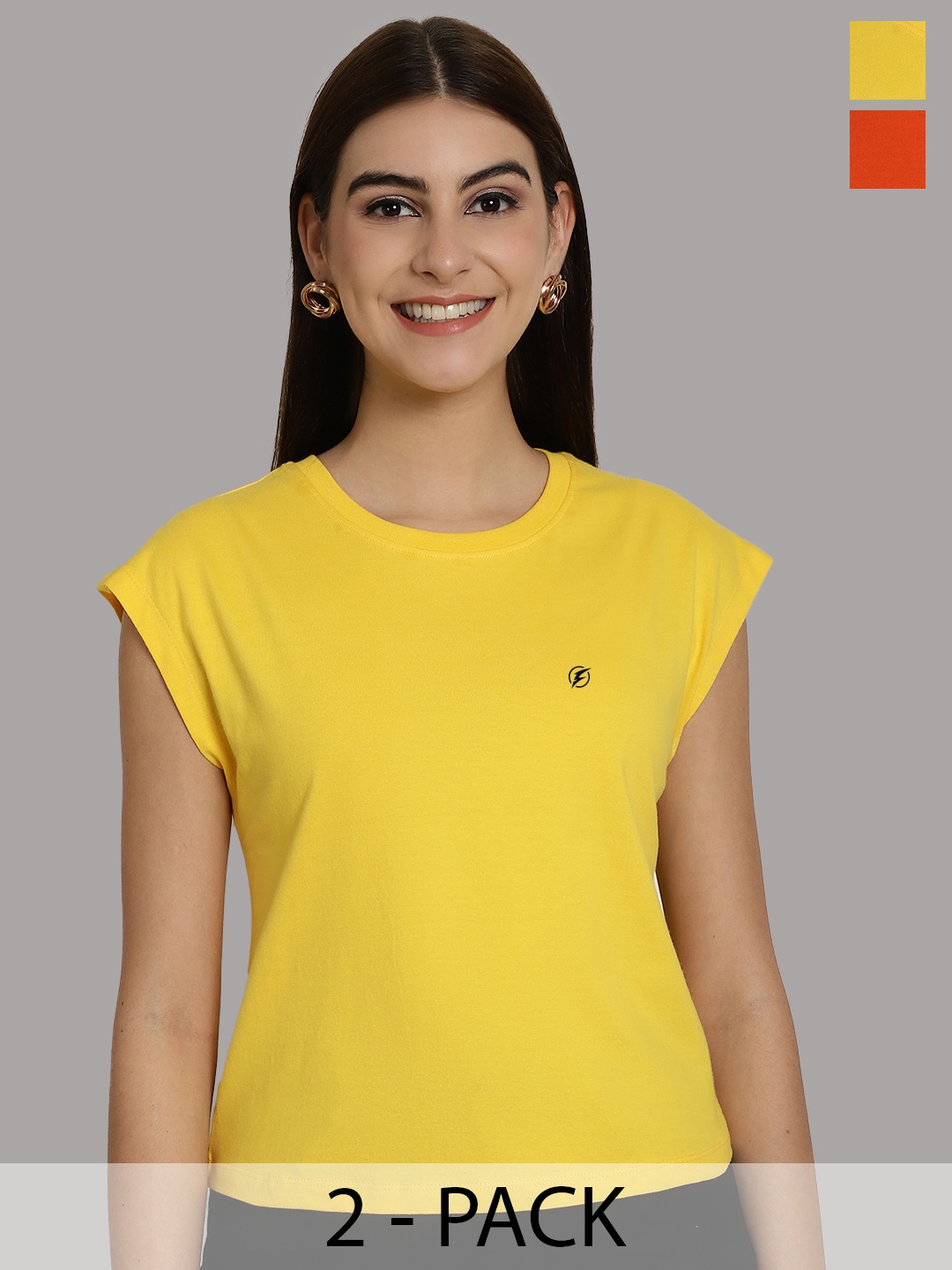 

Friskers Women Yellow 2 Extended Sleeves Applique T-shirt