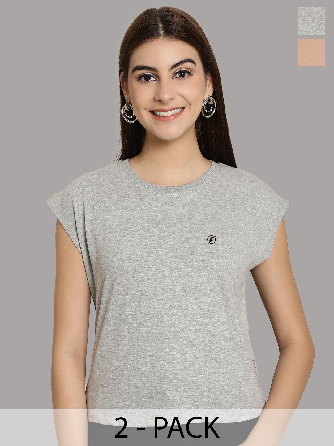 

Friskers Women Grey 2 Extended Sleeves T-shirt