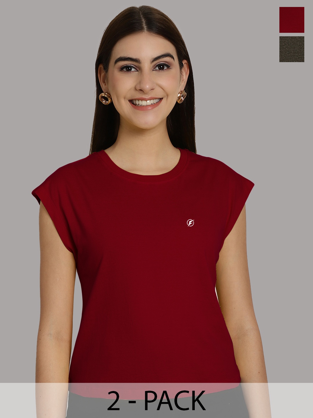 

Friskers Women Maroon 2 Extended Sleeves Applique T-shirt