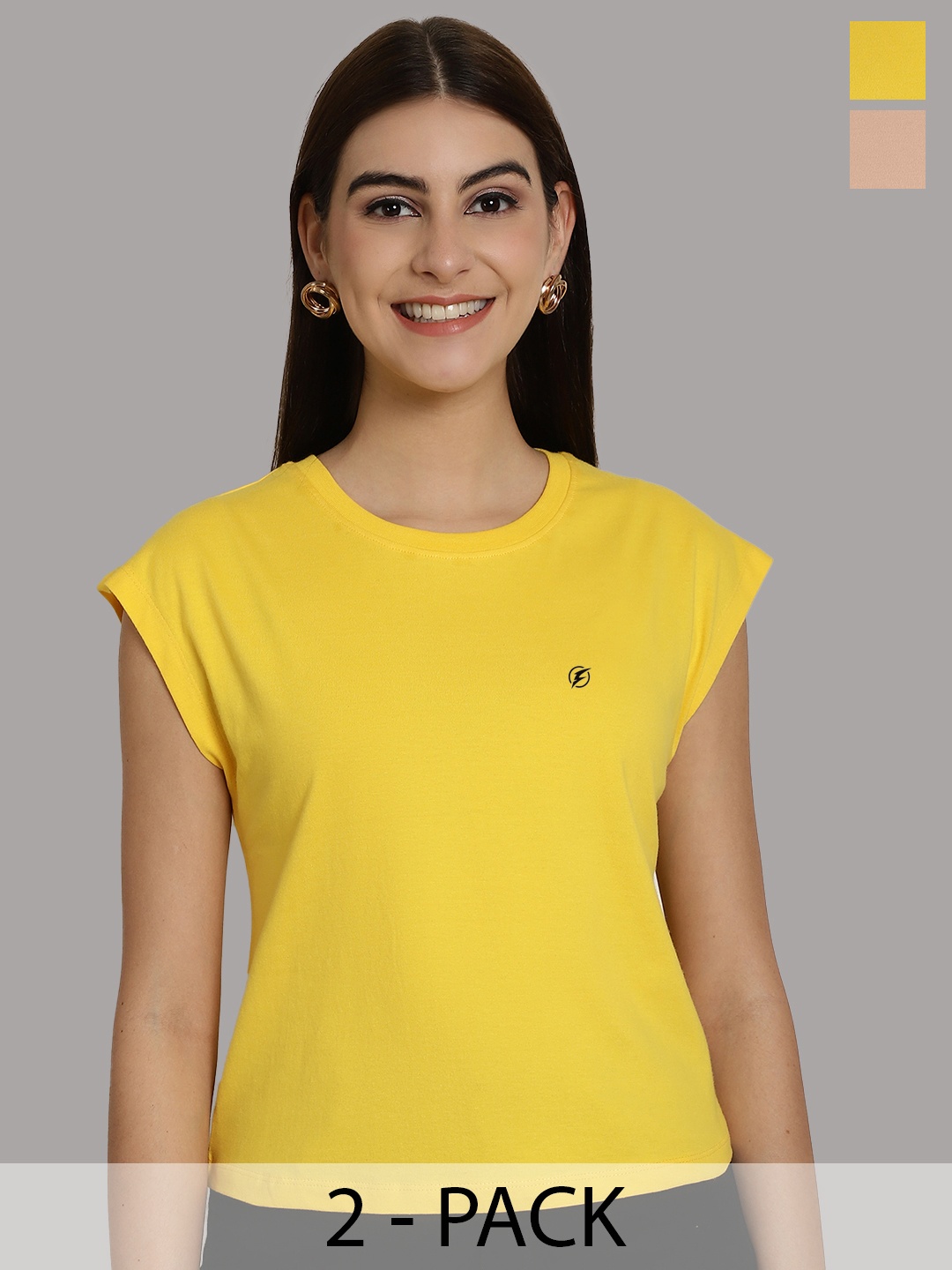 

Friskers Women Yellow 2 Extended Sleeves Applique T-shirt