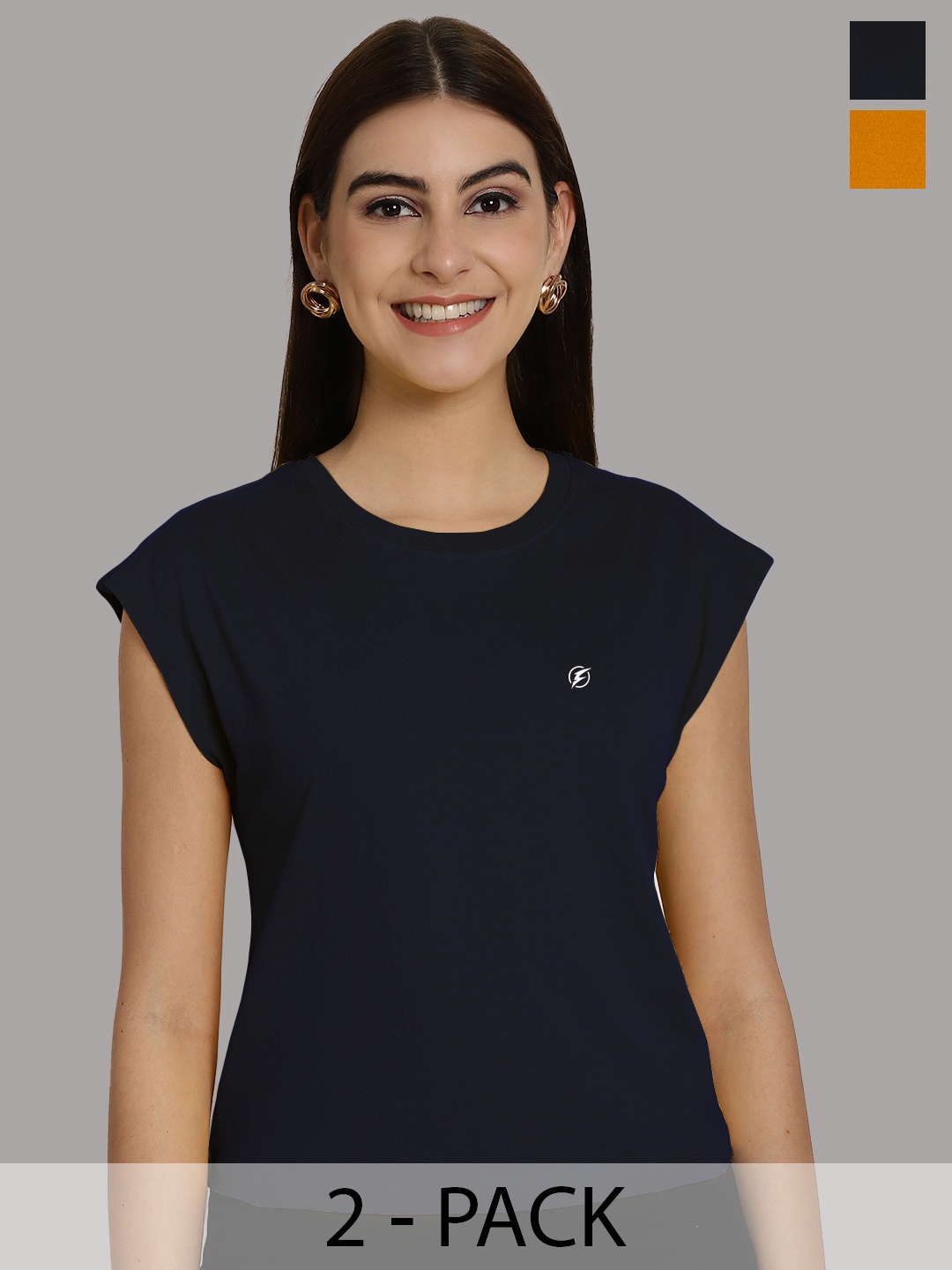 

Friskers Women Navy Blue 2 Extended Sleeves T-shirt