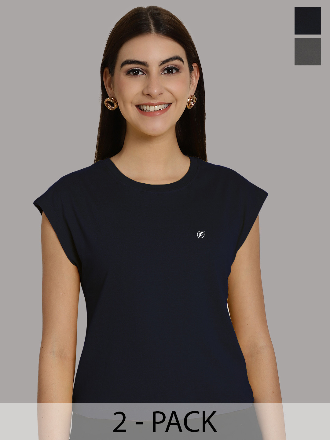 

Friskers Women Navy Blue 2 Applique T-shirt