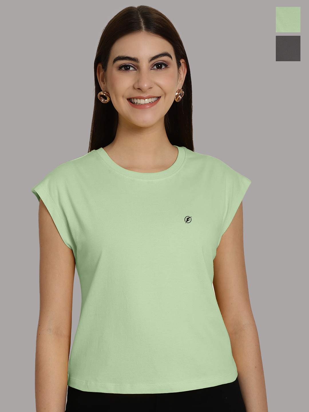 

Friskers Women Sea Green 2 Extended Sleeves Applique T-shirt