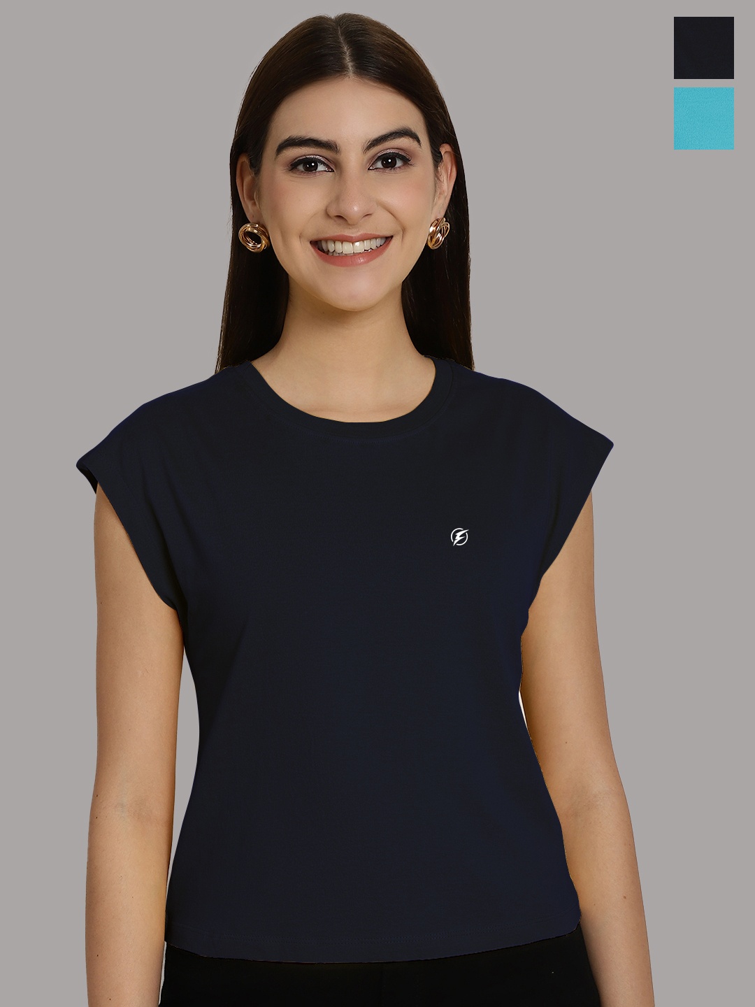 

Friskers Women Navy Blue 2 Extended Sleeves T-shirt