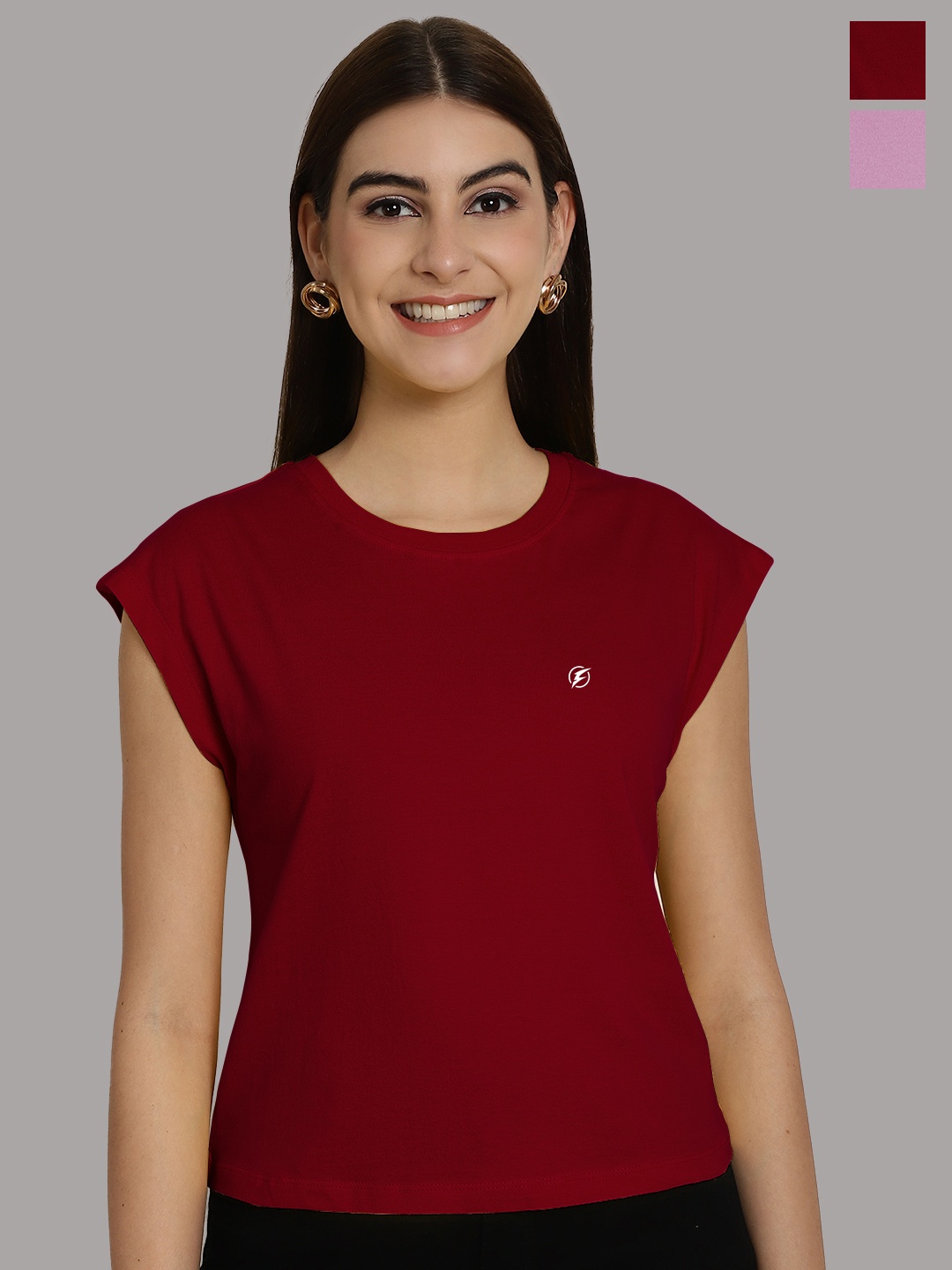

Friskers Women Maroon 2 Extended Sleeves Applique T-shirt