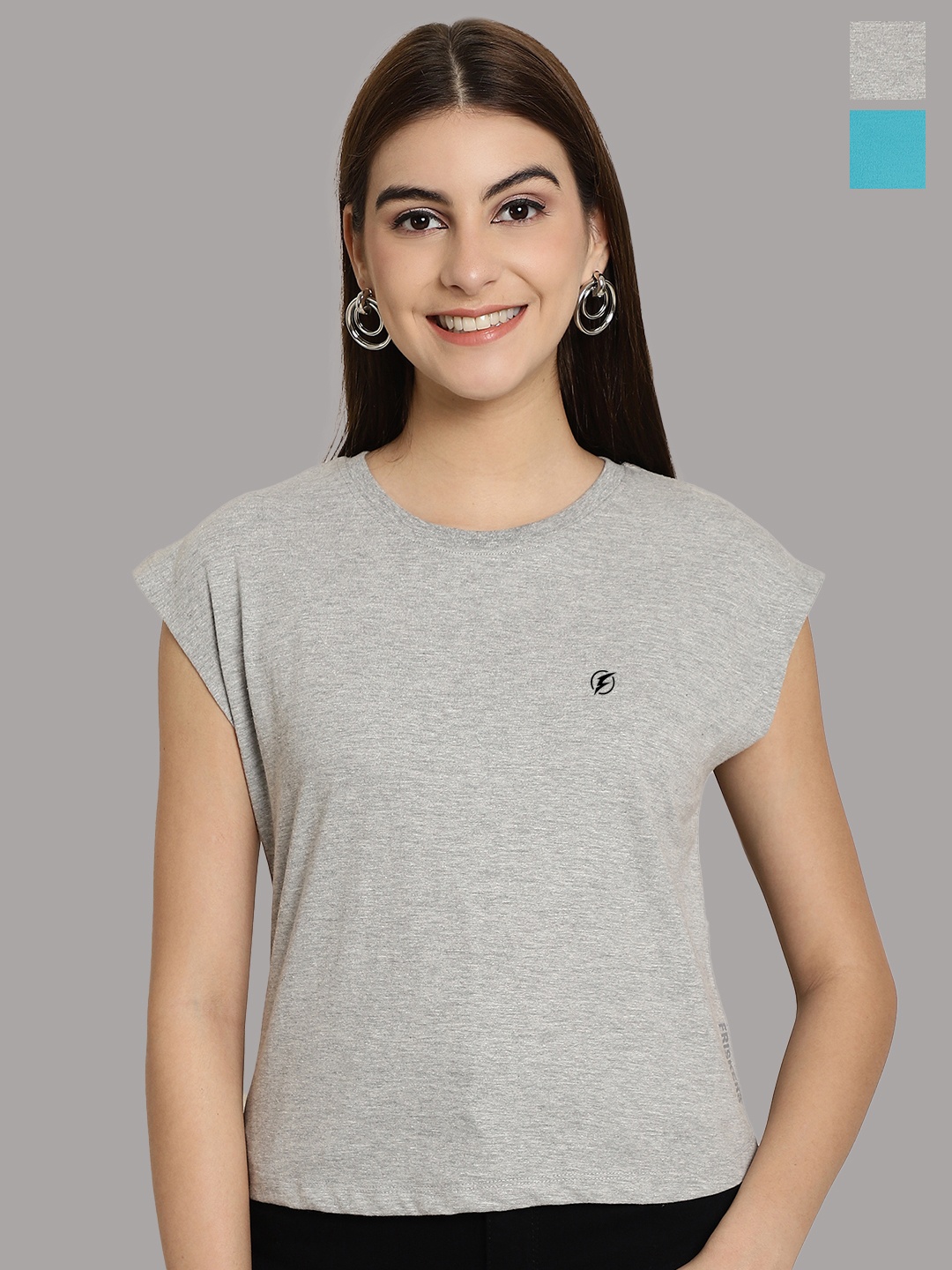 

Friskers Women Grey 2 Extended Sleeves T-shirt