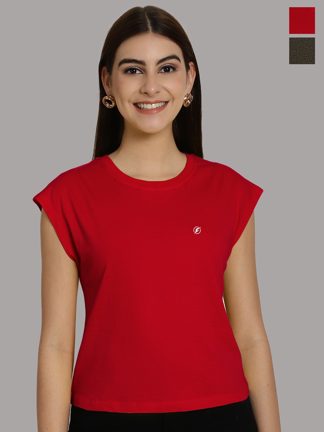 

Friskers Women Red 2 Applique T-shirt