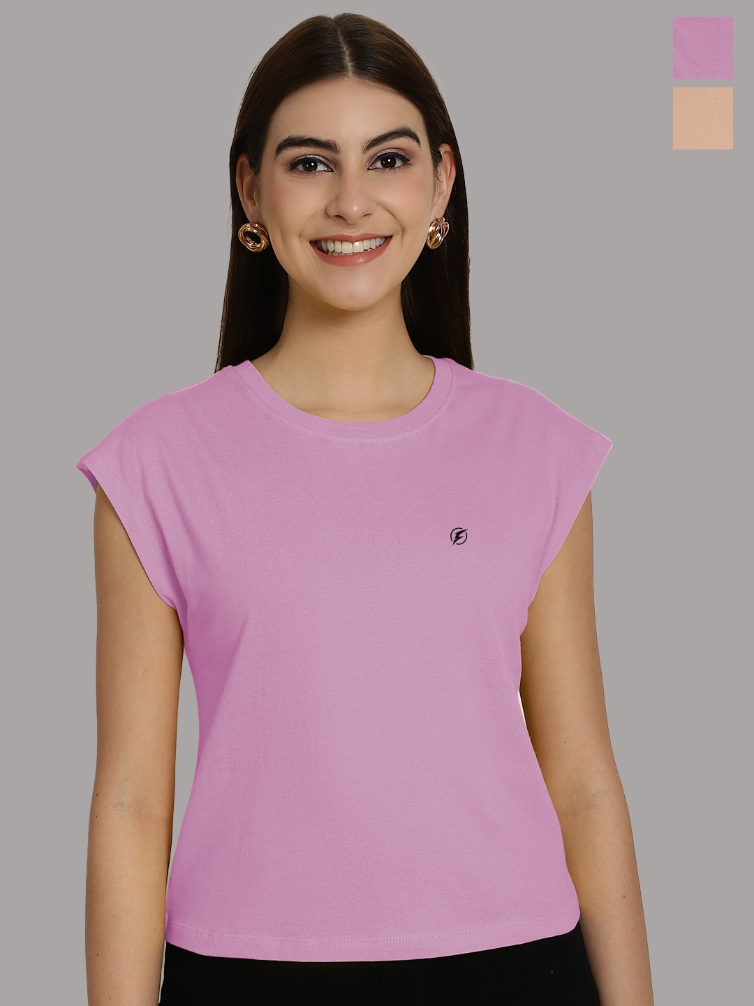 

Friskers Women Purple 2 Extended Sleeves Applique T-shirt