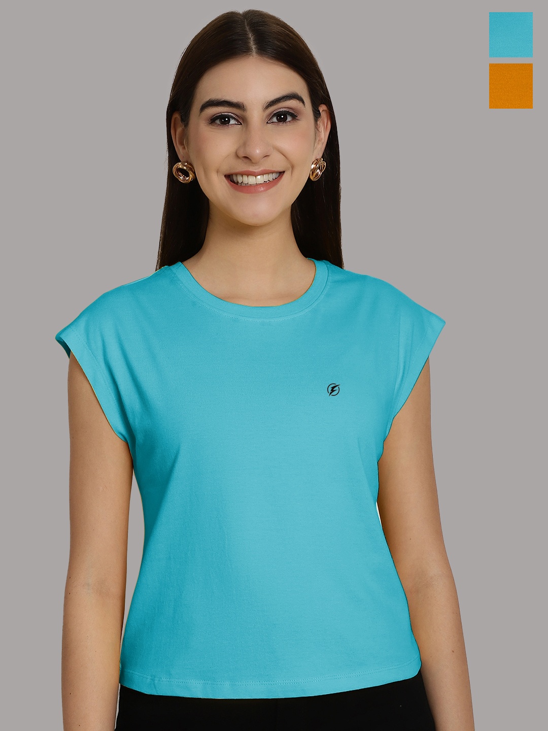 

Friskers Women Turquoise Blue 2 Extended Sleeves T-shirt