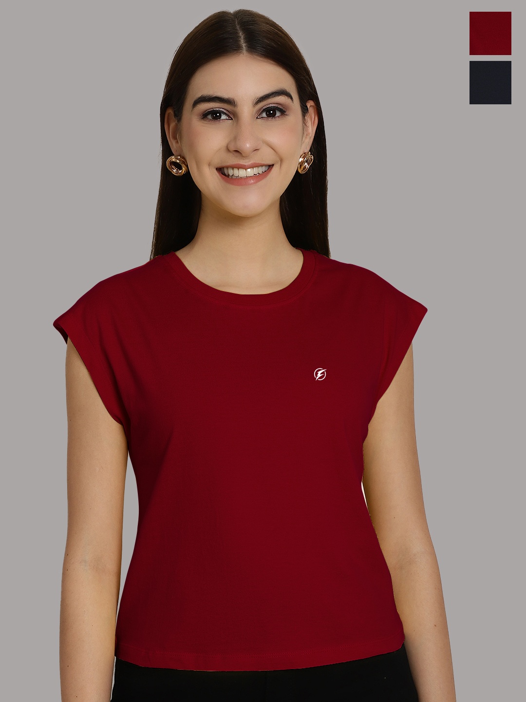 

Friskers Women Maroon 2 Applique T-shirt