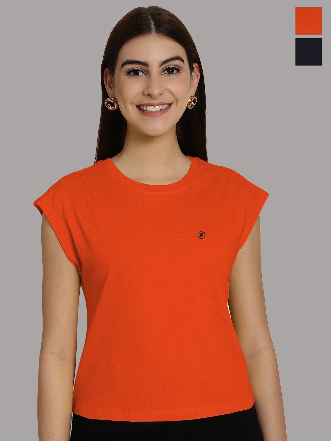 

Friskers Women Orange 2 Applique T-shirt
