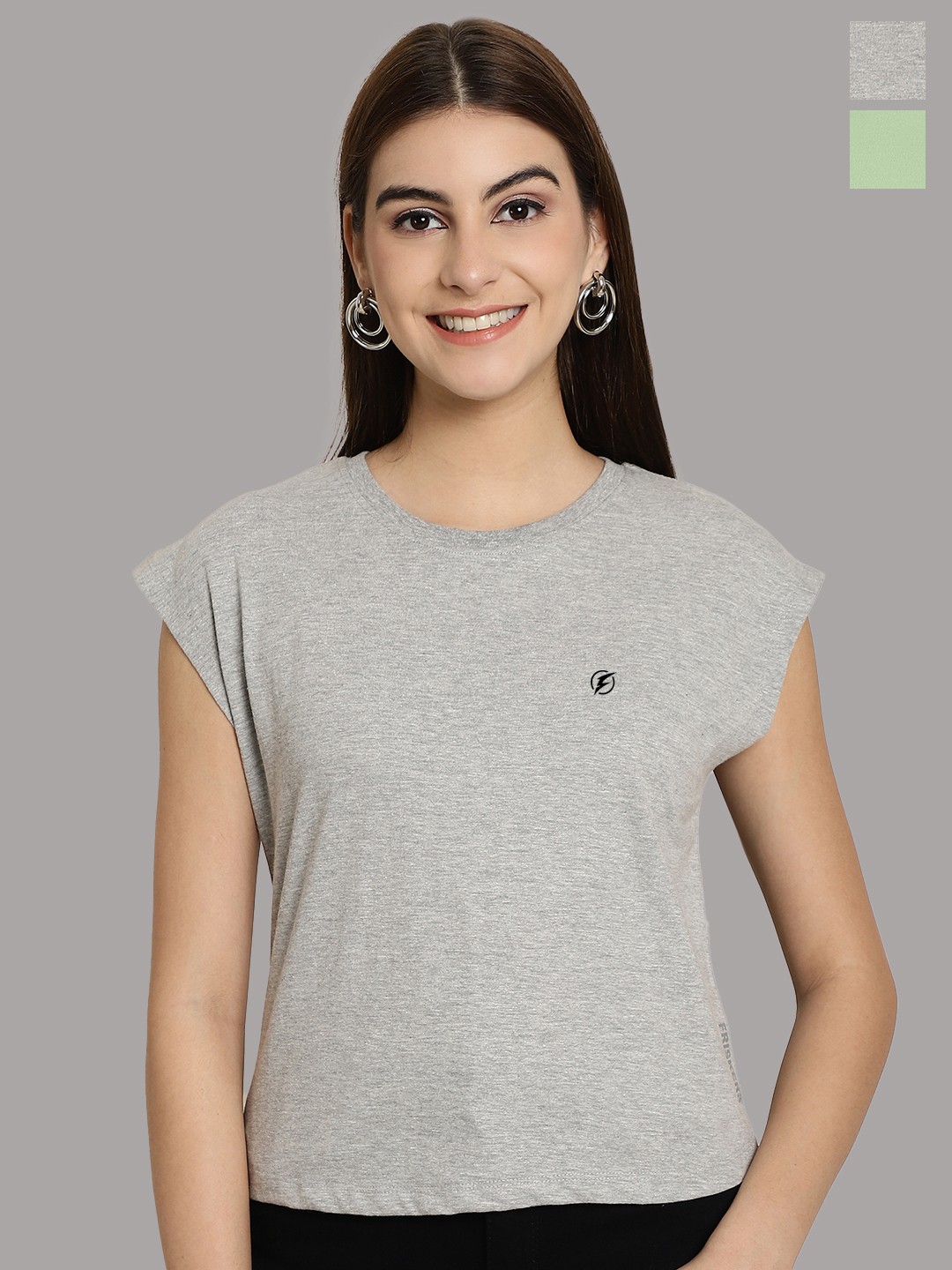 

Friskers Women Grey 2 Extended Sleeves T-shirt