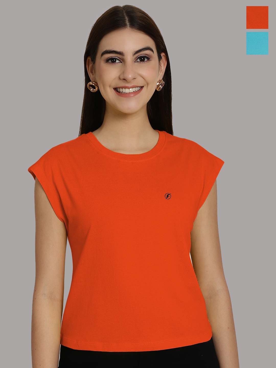 

Friskers Women Orange 2 Extended Sleeves T-shirt