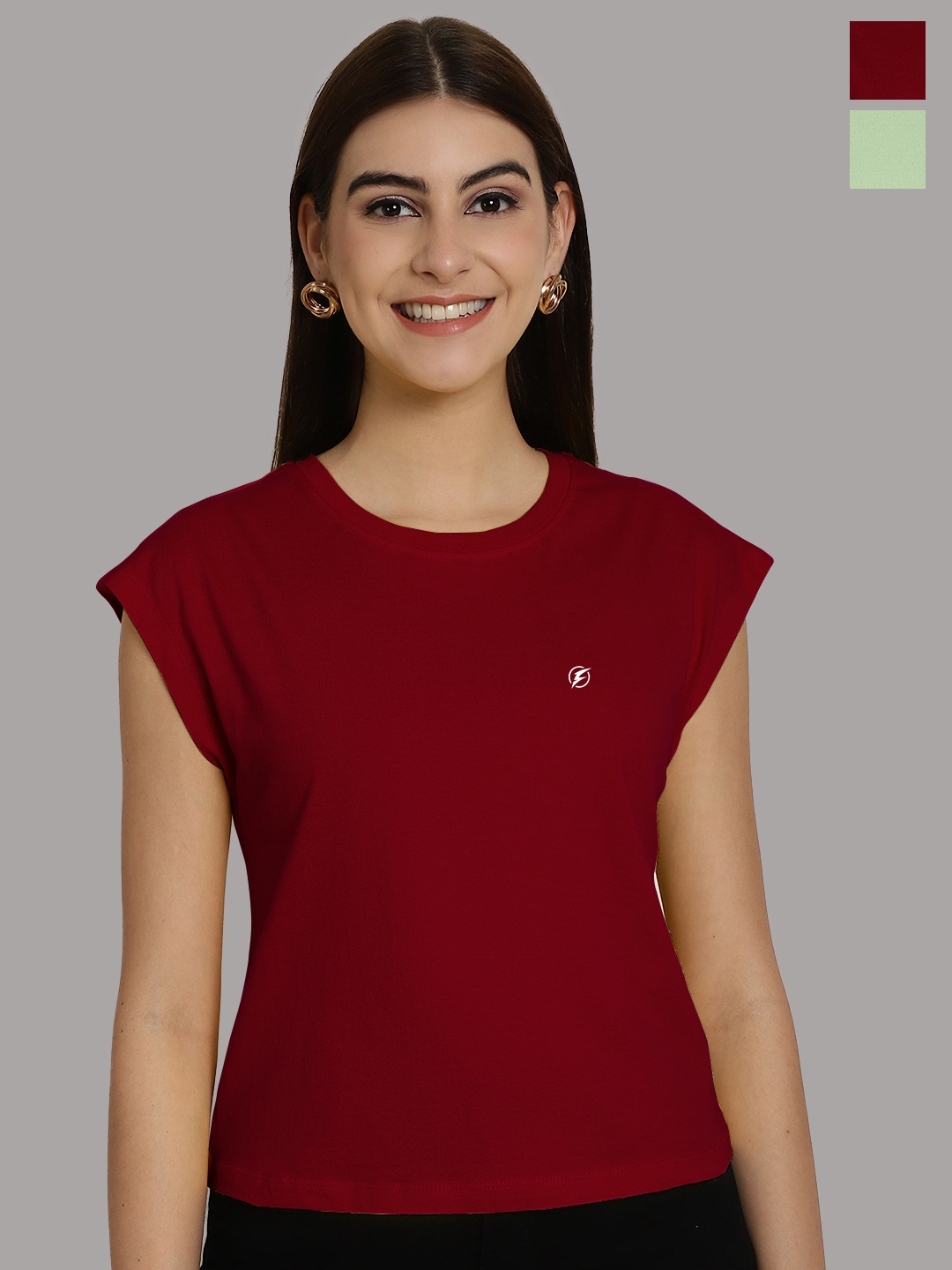 

Friskers Women Maroon 2 Extended Sleeves Applique T-shirt