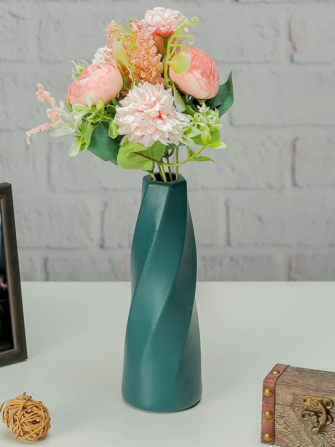 

Satyam Kraft Peach Fabric Buttercup Roses