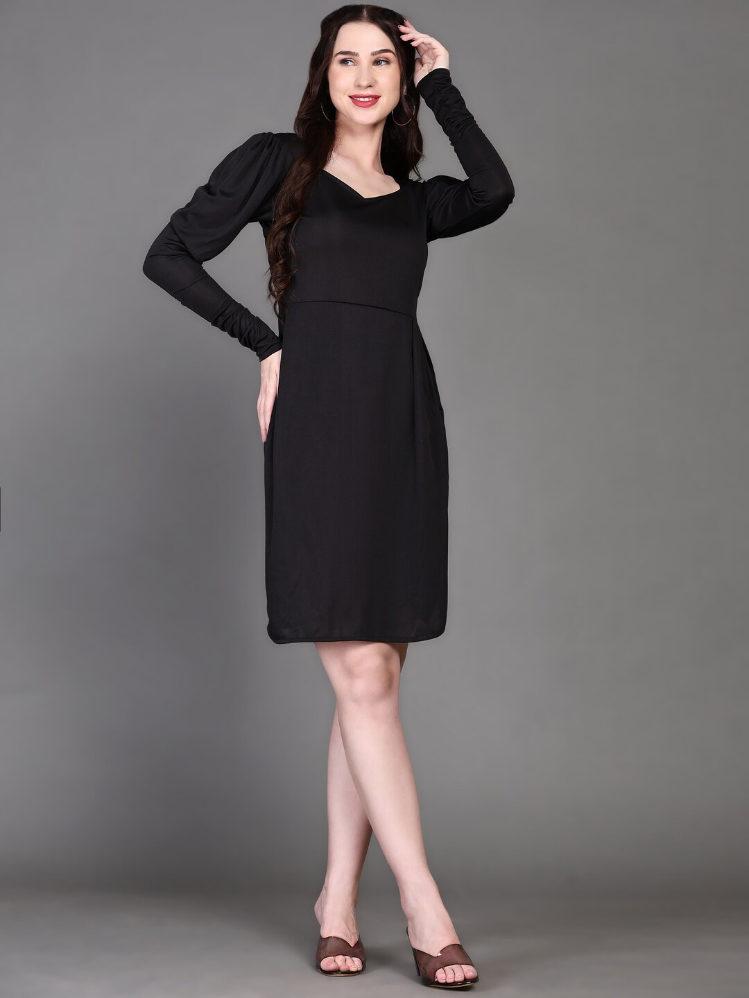 

Ziva Fashion Puff Sleeveless Cotton Sheath Dress, Black