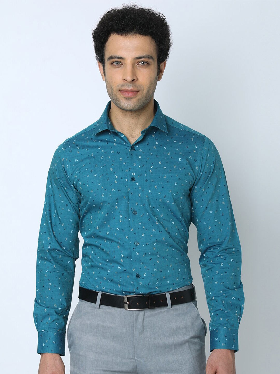 

INSPIRO Floral Printed Cotton Formal Shirt, Blue