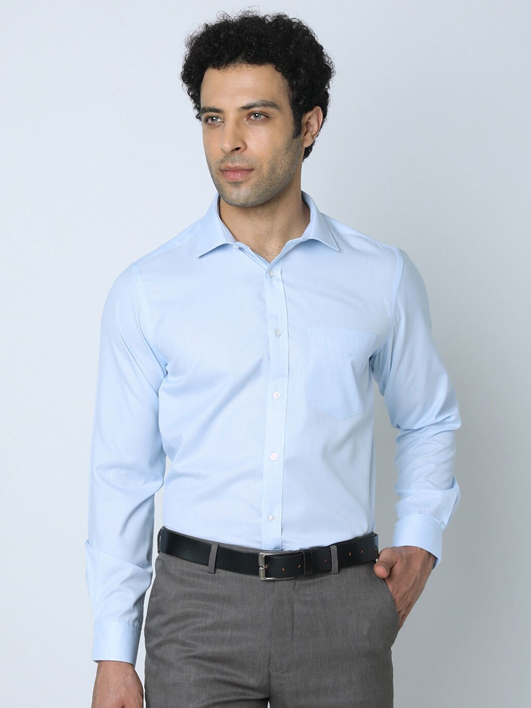 

INSPIRO Spread Collar Cotton Formal Shirt, Blue