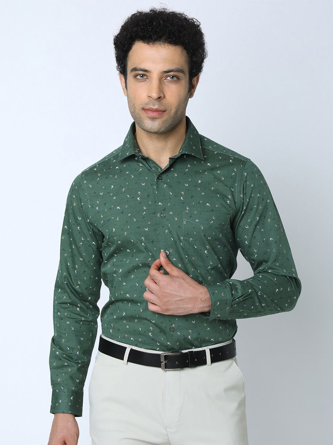 

INSPIRO Floral Printed Cotton Formal Shirt, Green