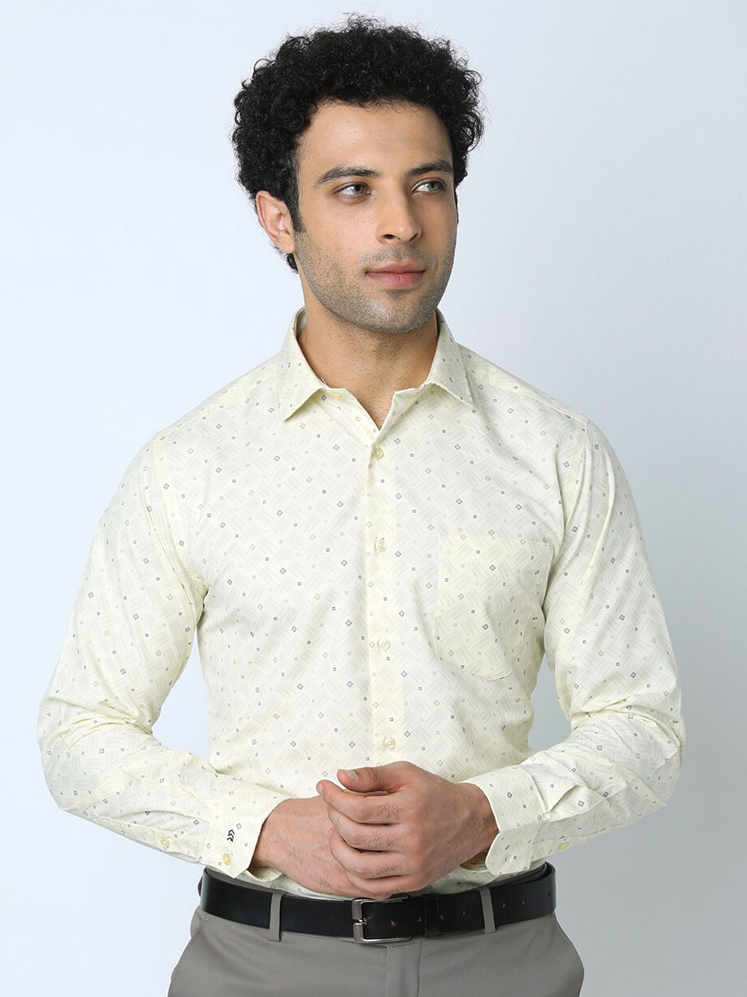 

INSPIROMicro Ditsy Printed Cotton Formal Shirt, Beige