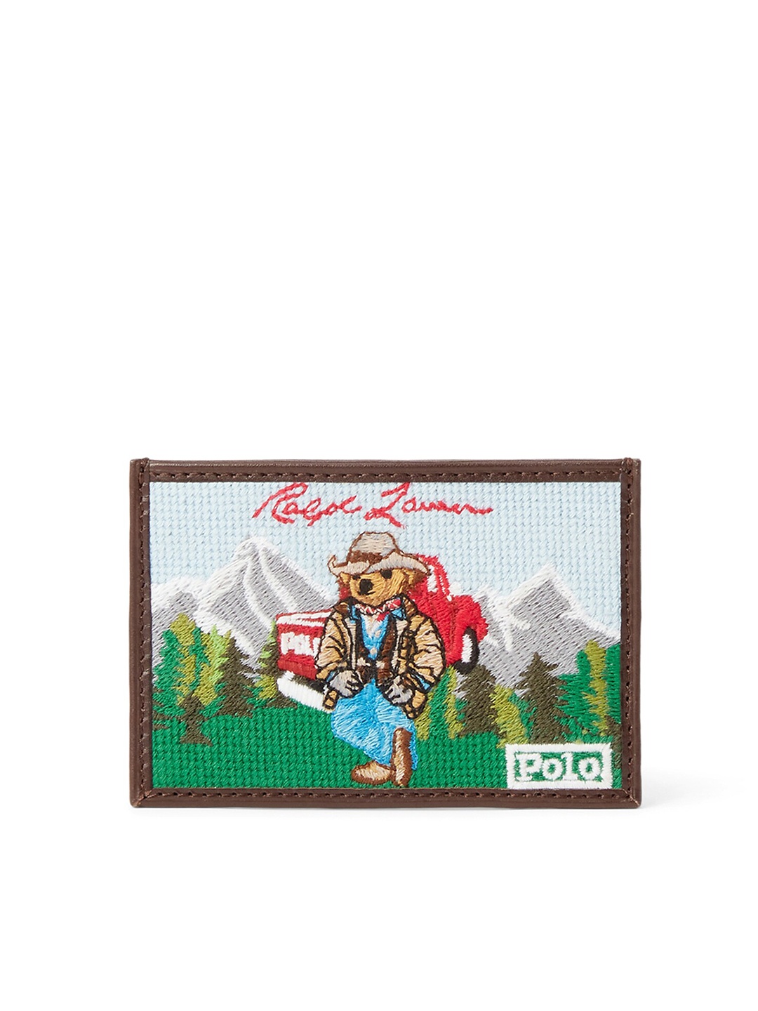 

Polo Ralph Lauren Bear Western Needlepoint Card Case, Brown
