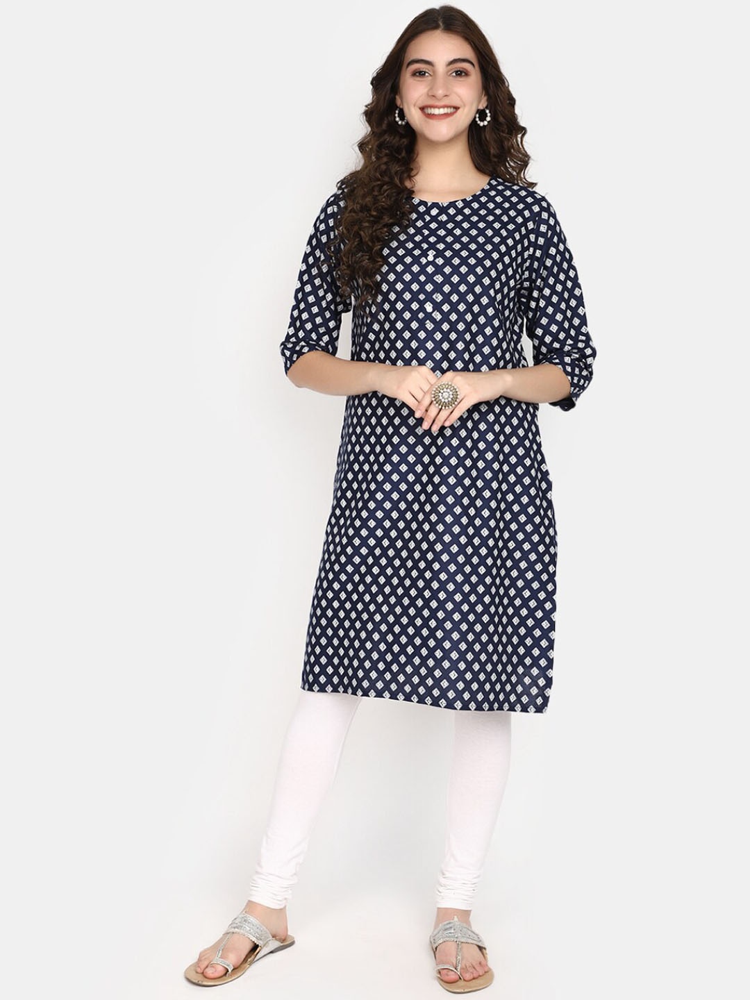 

V-Mart Geometric Printed Straight Kurta, Blue