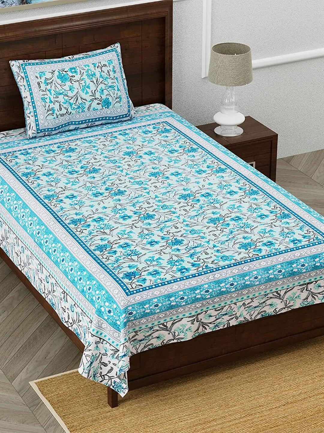 

EasyGoods Blue & White Floral Cotton 210 TC Single Bedsheet With 1 Pillow Cover