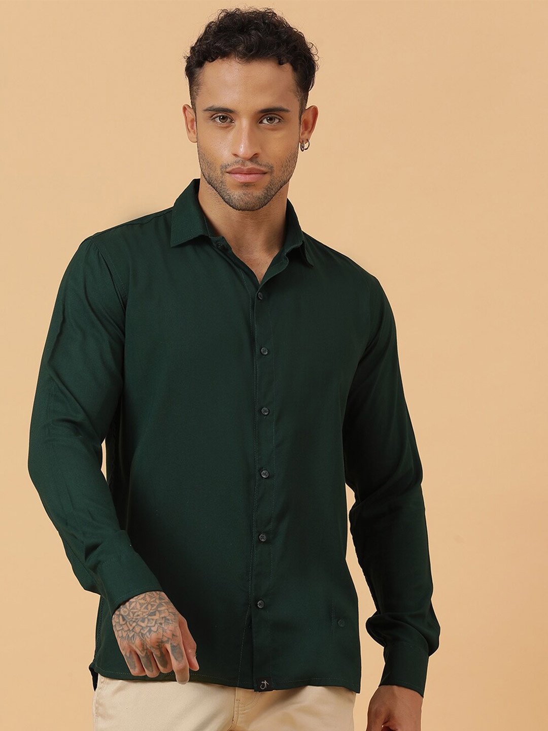 

JAVINISHKA Classic Slim Fit Spread Collar Casual Shirt, Green