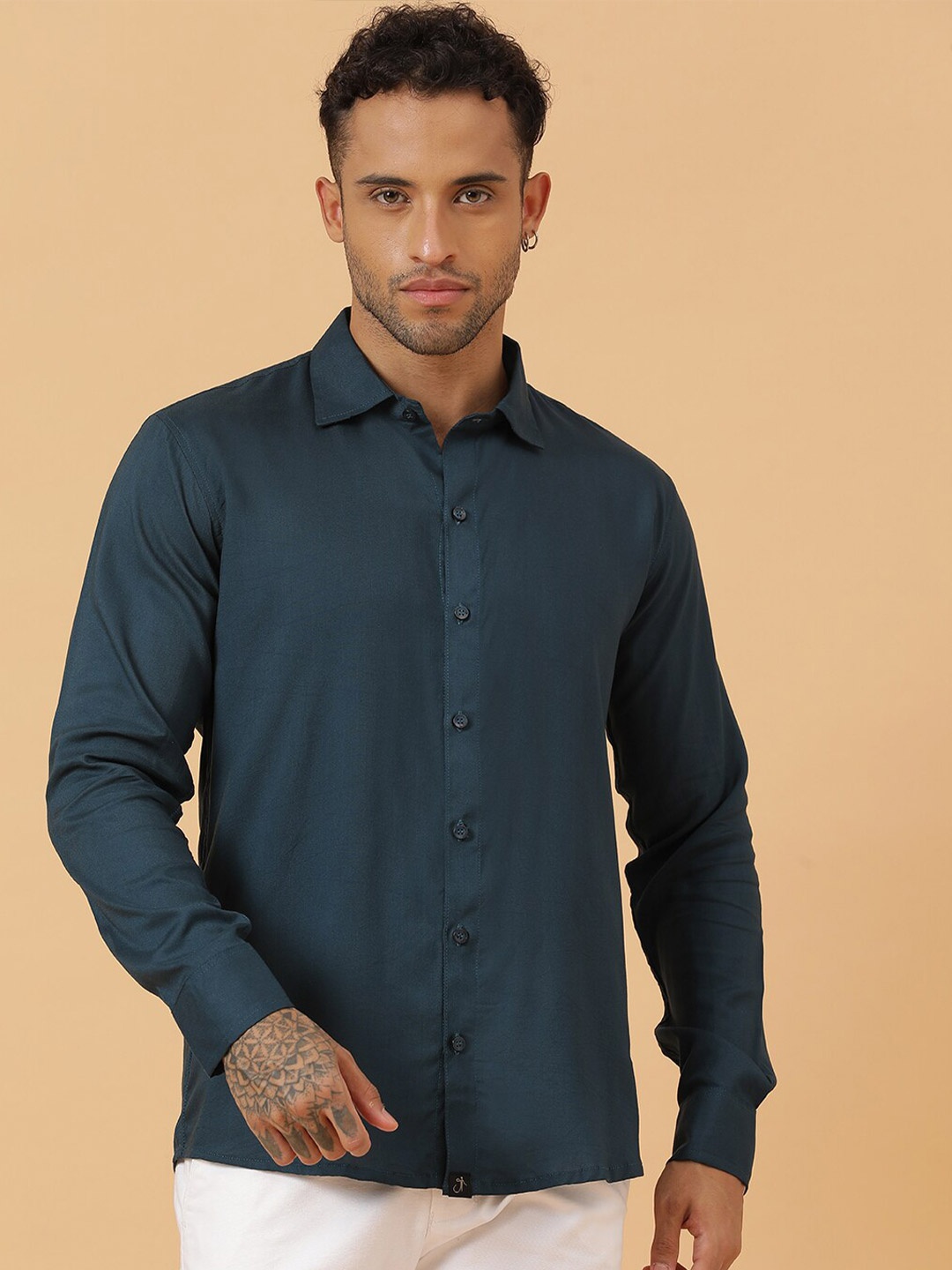 

JAVINISHKA Classic Slim Fit Spread Collar Casual Shirt, Teal